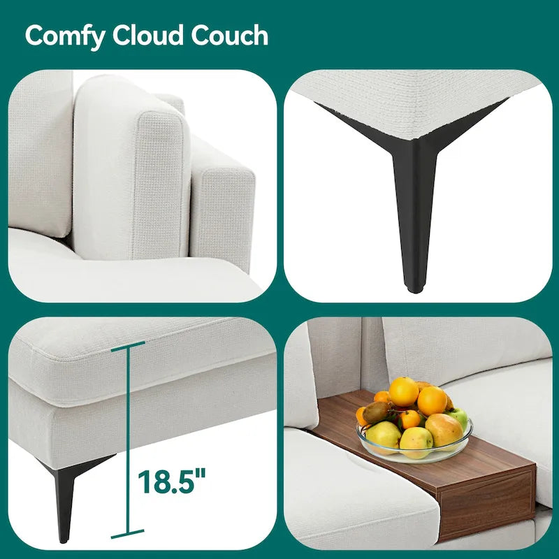 Modular L-shaped Sofa With a Reversible Design and Built-in Wooden Decorative Box