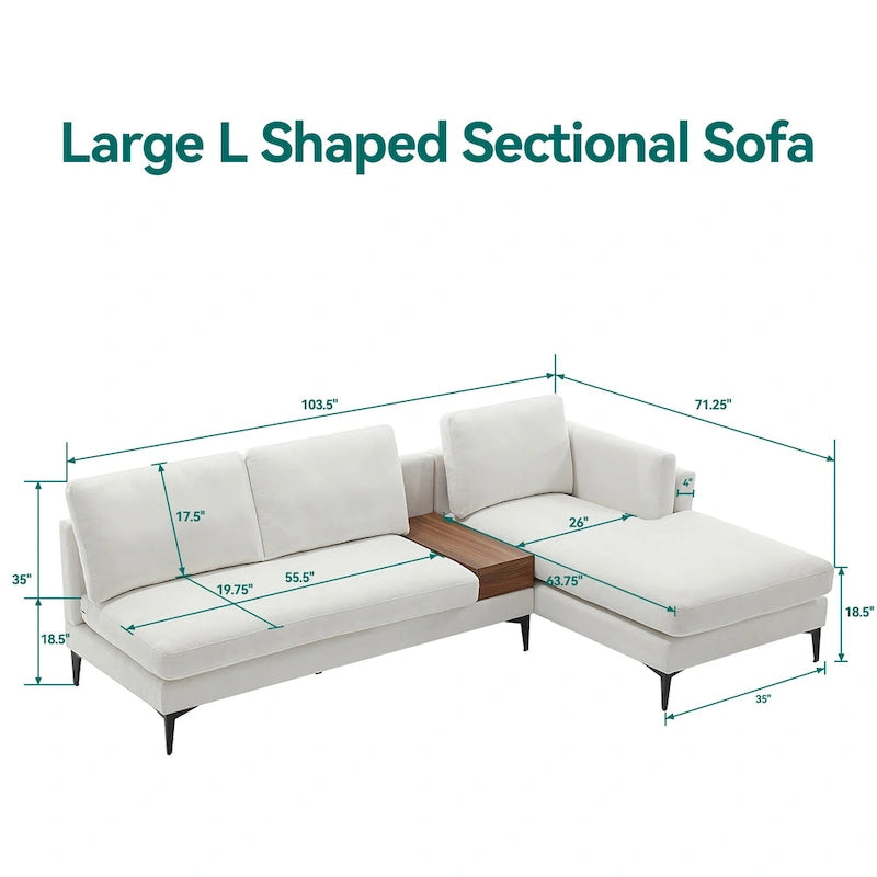 Modular L-shaped Sofa With a Reversible Design and Built-in Wooden Decorative Box