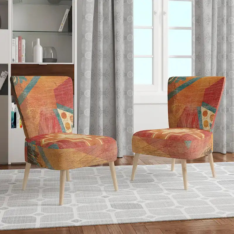 Designart  Moroccan Orange Tiles Collage I  Upholstered Bohemian Chic Accent Chair - Arm Chair