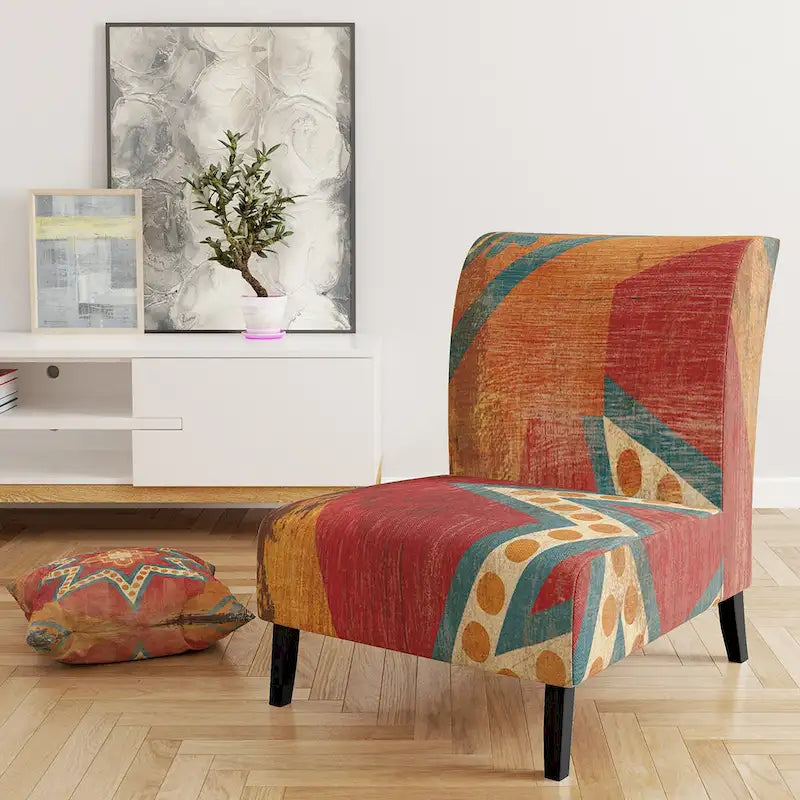 Designart  Moroccan Orange Tiles Collage I  Upholstered Bohemian Chic Accent Chair - Arm Chair