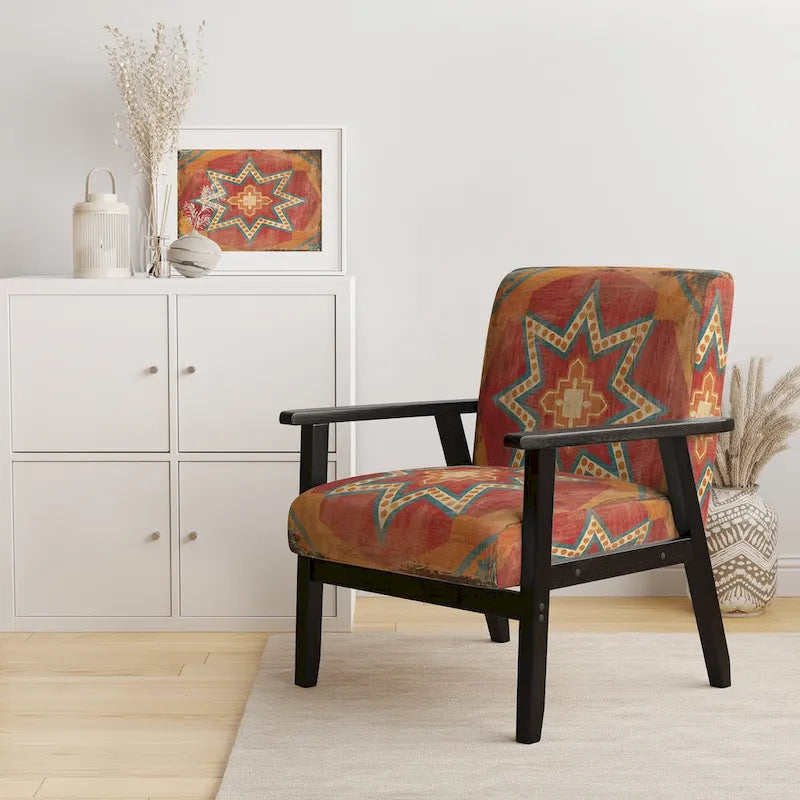 Designart  Moroccan Orange Tiles Collage I  Upholstered Bohemian Chic Accent Chair - Arm Chair