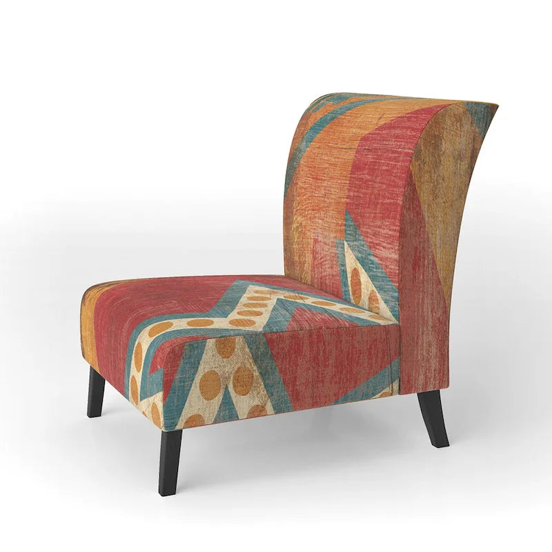 Designart  Moroccan Orange Tiles Collage I  Upholstered Bohemian Chic Accent Chair - Arm Chair