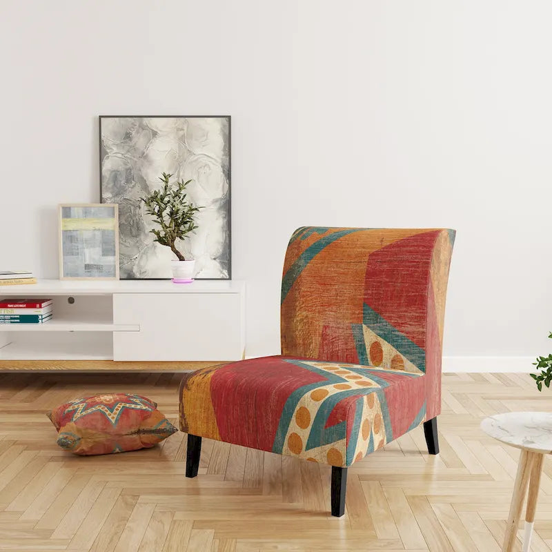 Designart  Moroccan Orange Tiles Collage I  Upholstered Bohemian Chic Accent Chair - Arm Chair