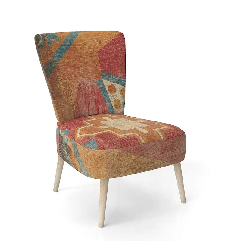 Designart  Moroccan Orange Tiles Collage I  Upholstered Bohemian Chic Accent Chair - Arm Chair