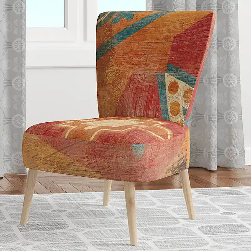 Designart  Moroccan Orange Tiles Collage I  Upholstered Bohemian Chic Accent Chair - Arm Chair