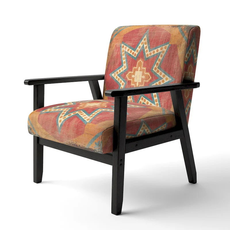 Designart  Moroccan Orange Tiles Collage I  Upholstered Bohemian Chic Accent Chair - Arm Chair