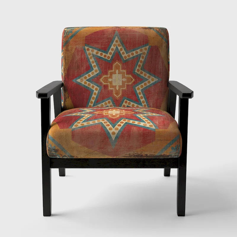 Designart  Moroccan Orange Tiles Collage I  Upholstered Bohemian Chic Accent Chair - Arm Chair