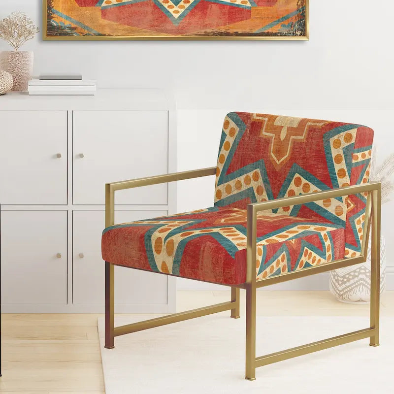 Designart  Moroccan Orange Tiles Collage I  Upholstered Bohemian Chic Accent Chair - Arm Chair