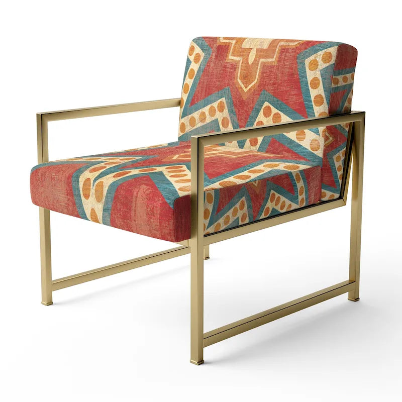 Designart  Moroccan Orange Tiles Collage I  Upholstered Bohemian Chic Accent Chair - Arm Chair