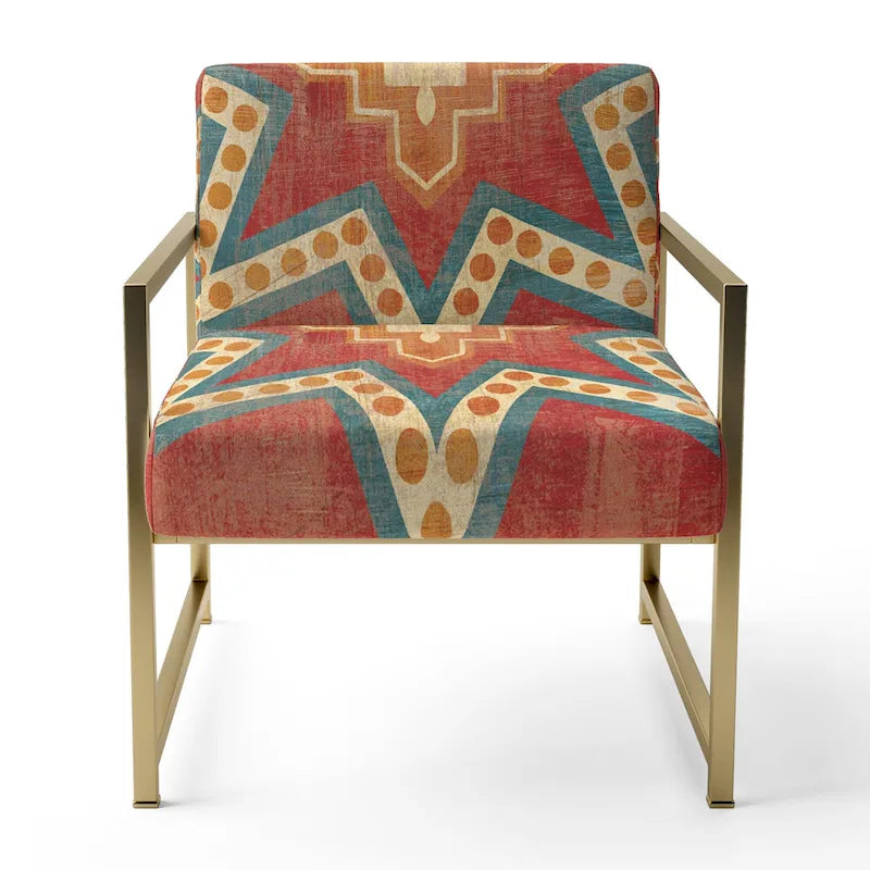 Designart  Moroccan Orange Tiles Collage I  Upholstered Bohemian Chic Accent Chair - Arm Chair