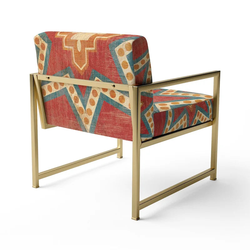 Designart  Moroccan Orange Tiles Collage I  Upholstered Bohemian Chic Accent Chair - Arm Chair