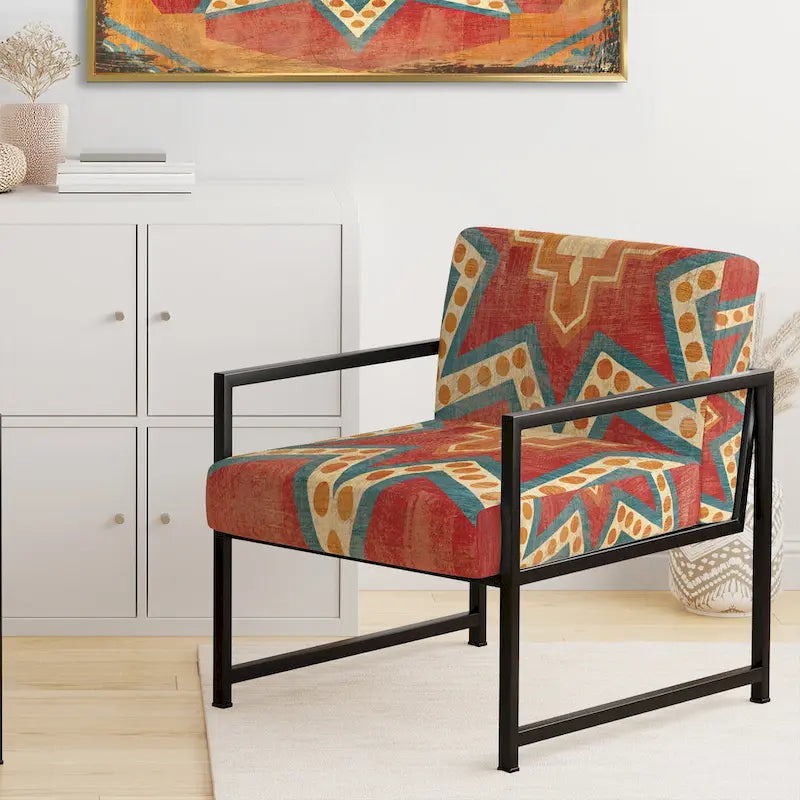 Designart  Moroccan Orange Tiles Collage I  Upholstered Bohemian Chic Accent Chair - Arm Chair