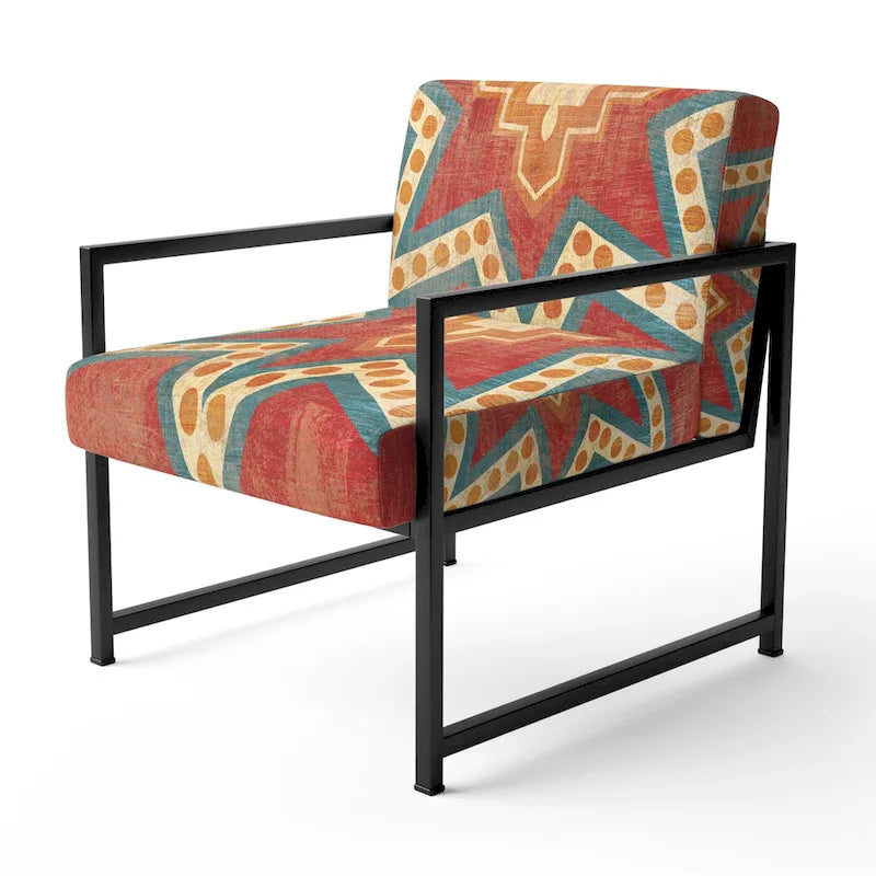 Designart  Moroccan Orange Tiles Collage I  Upholstered Bohemian Chic Accent Chair - Arm Chair