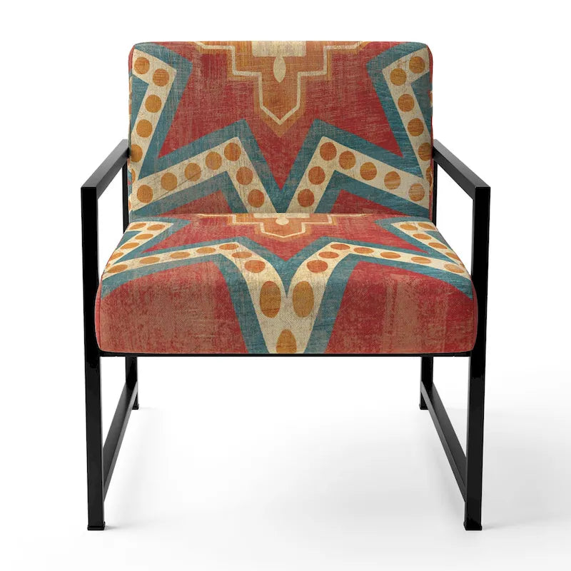 Designart  Moroccan Orange Tiles Collage I  Upholstered Bohemian Chic Accent Chair - Arm Chair