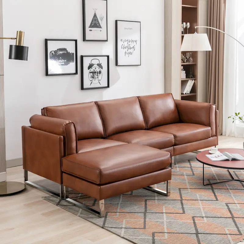 Morden Fort L-Shaped Sofa Sectional Faux Leather Couch for Living Room