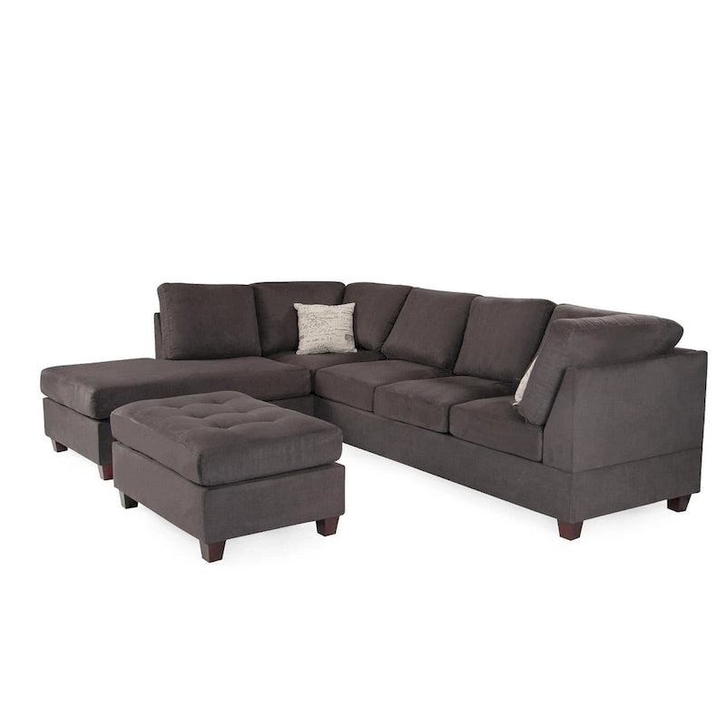 Poundex 3 Piece Fabric Sectional Sofa Set with Ottoman