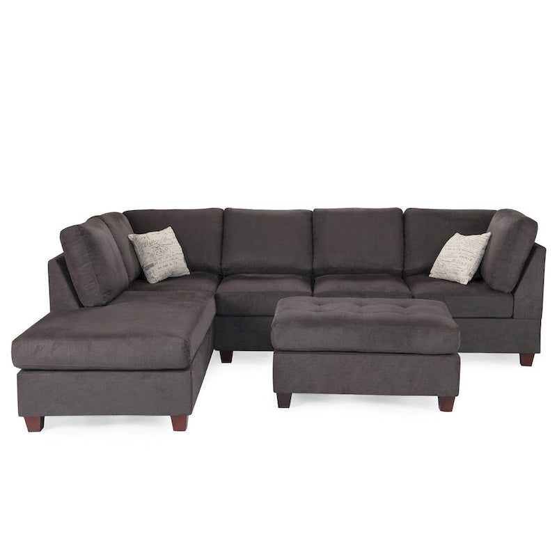 Poundex 3 Piece Fabric Sectional Sofa Set with Ottoman