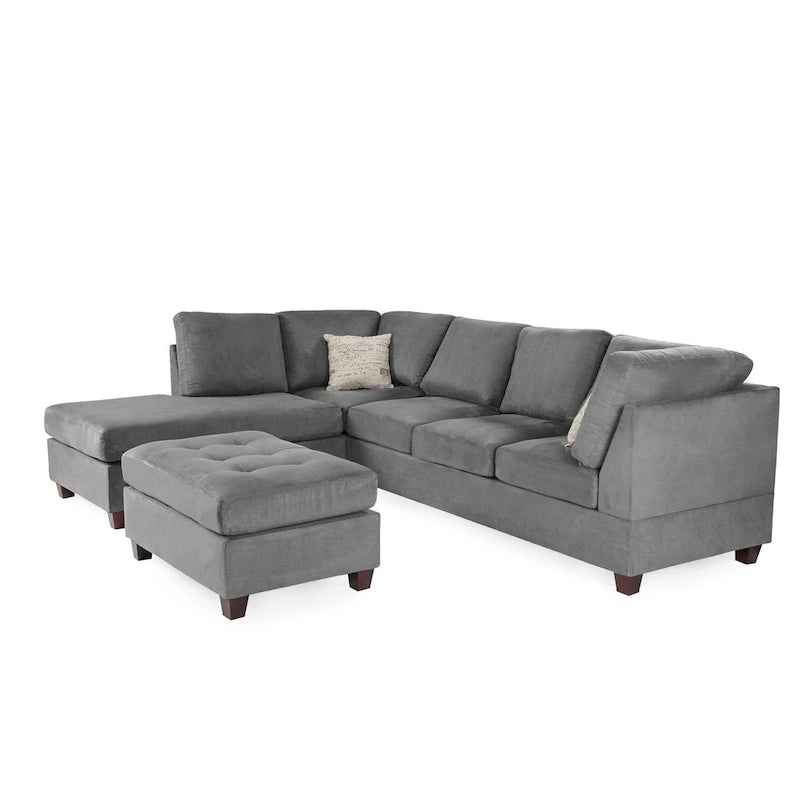 Poundex 3 Piece Fabric Sectional Sofa Set with Ottoman