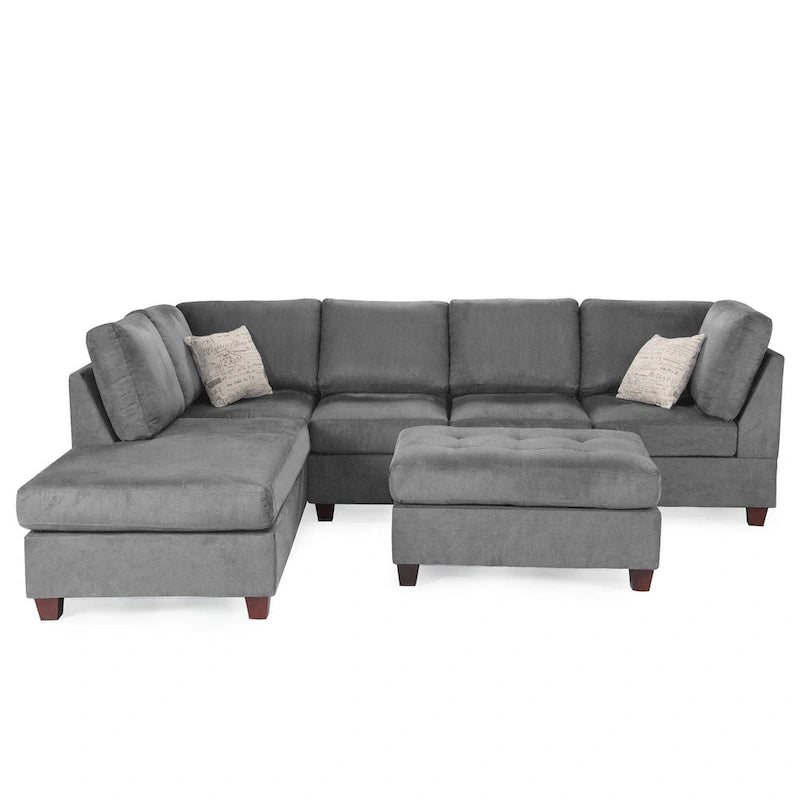 Poundex 3 Piece Fabric Sectional Sofa Set with Ottoman