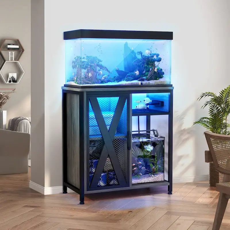 Moasis Aquarium Stand with Power Outlets and 7 Color RGB Light,Fish Tank Stand with Storage Cabinet