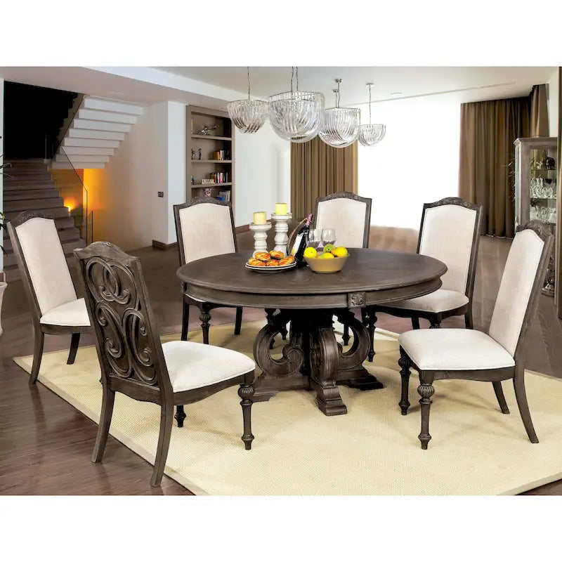 Cornerways Traditional Brown Solid Wood Pedestal Base Round Dining Set by The Gray Barn