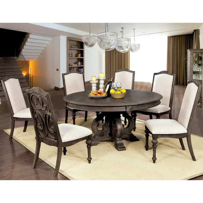 Cornerways Traditional Brown Solid Wood Pedestal Base Round Dining Set by The Gray Barn