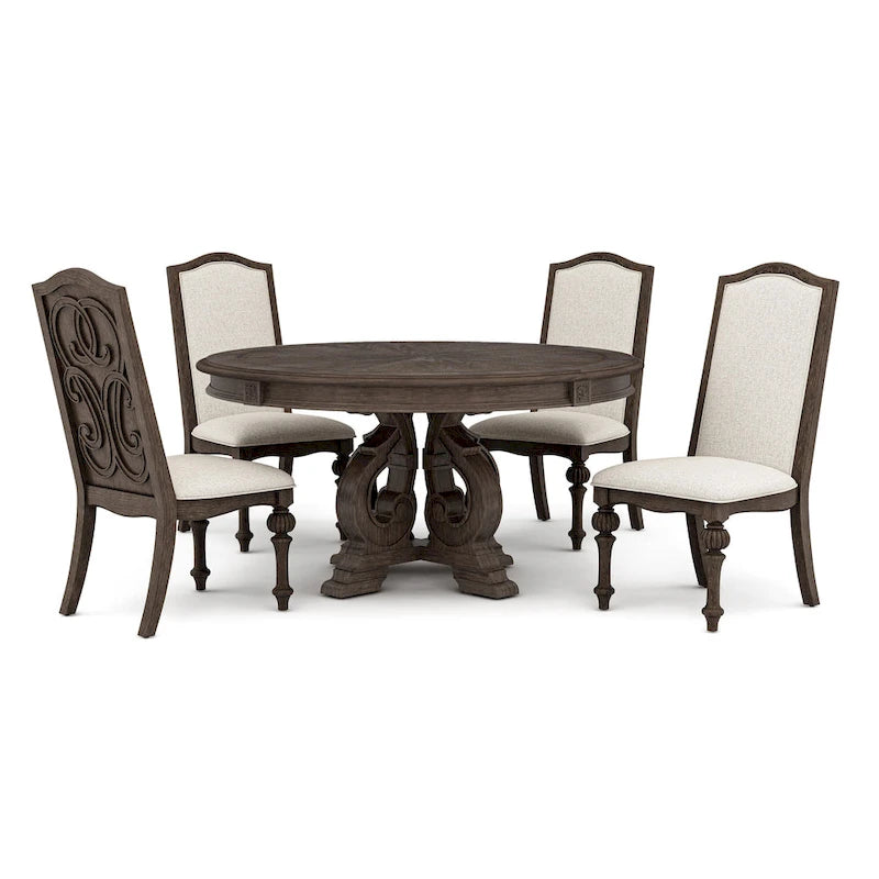 Cornerways Traditional Brown Solid Wood Pedestal Base Round Dining Set by The Gray Barn