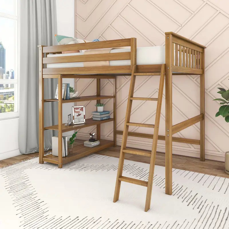 Max and Lily Full-Size High Loft Bed with Bookcase