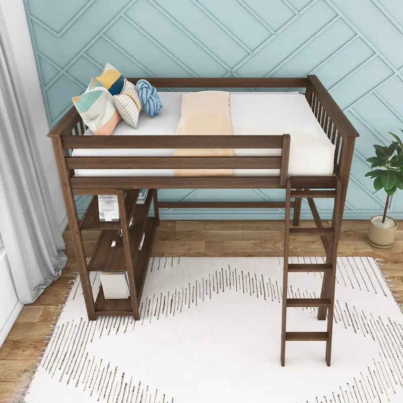 Max and Lily Full-Size High Loft Bed with Bookcase