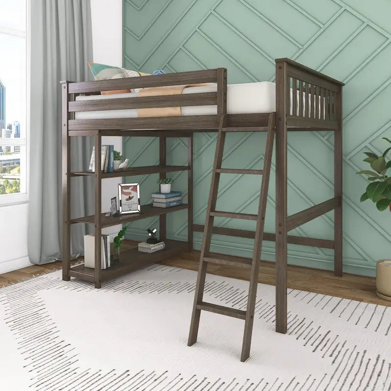 Max and Lily Full-Size High Loft Bed with Bookcase