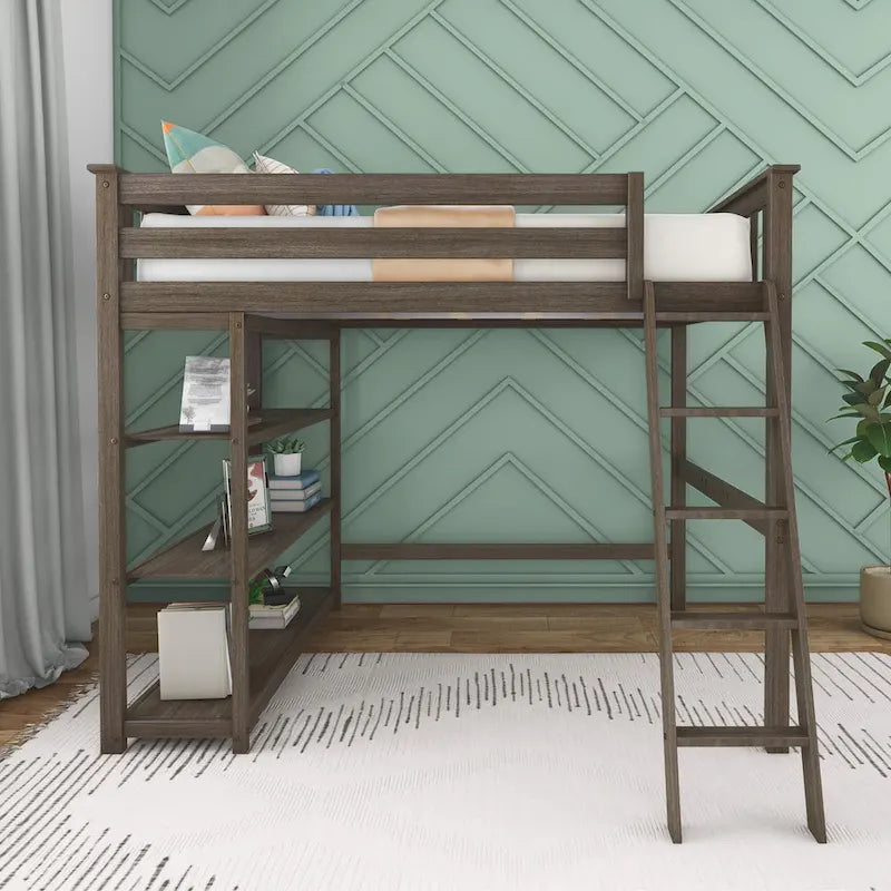 Max and Lily Full-Size High Loft Bed with Bookcase