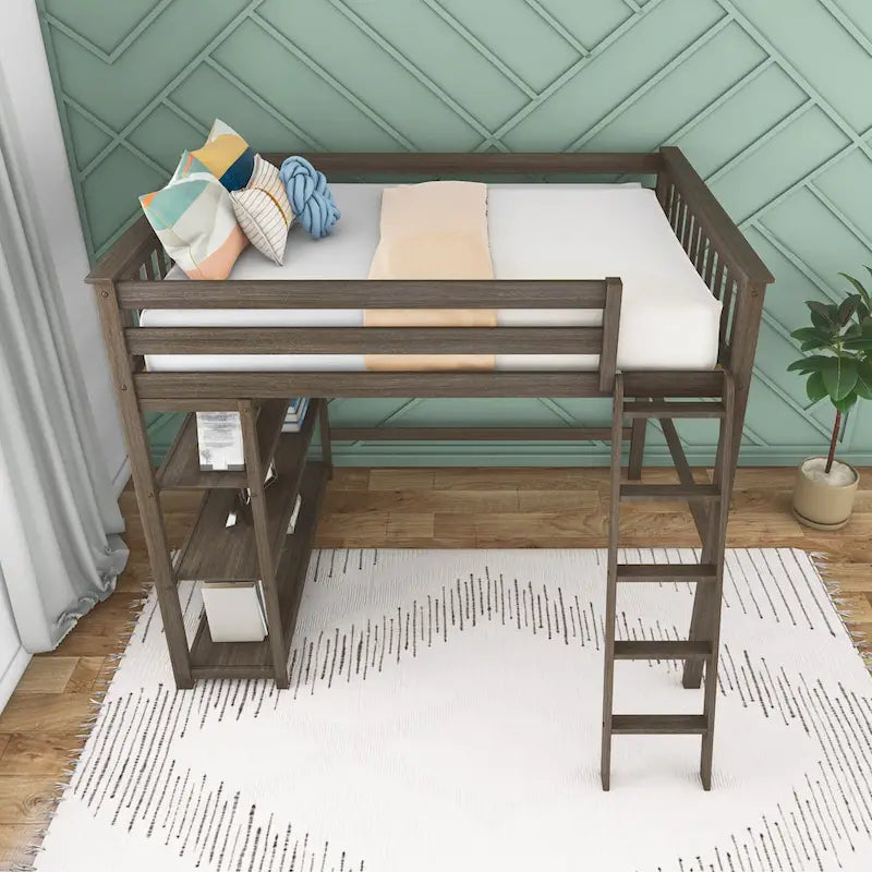 Max and Lily Full-Size High Loft Bed with Bookcase