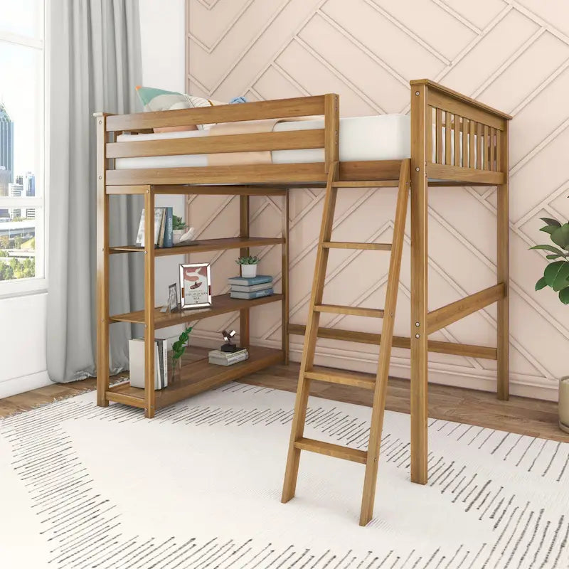 Max and Lily Full-Size High Loft Bed with Bookcase