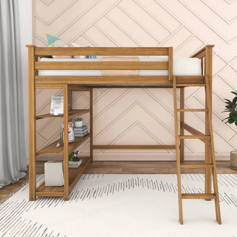 Max and Lily Full-Size High Loft Bed with Bookcase