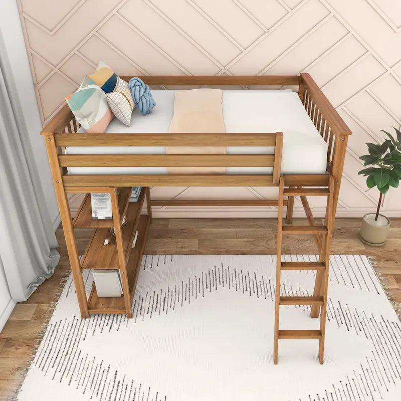 Max and Lily Full-Size High Loft Bed with Bookcase