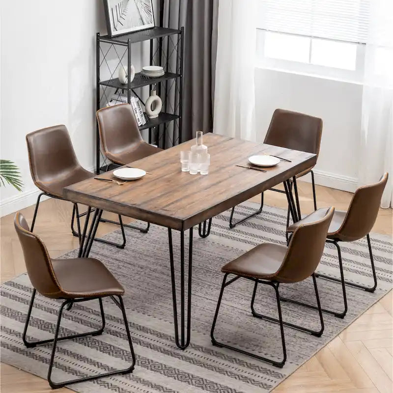 Roundhill Furniture Aryven Industrial 7-Piece Dining Set