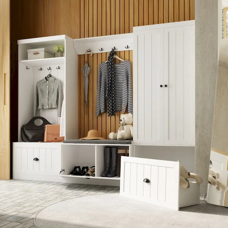 Combo Entryway Hall Trees Storage Bench Closet Organizer Clothes Rack