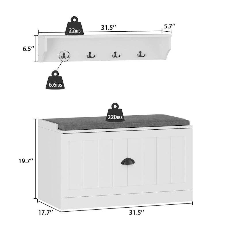Combo Entryway Hall Trees Storage Bench Closet Organizer Clothes Rack