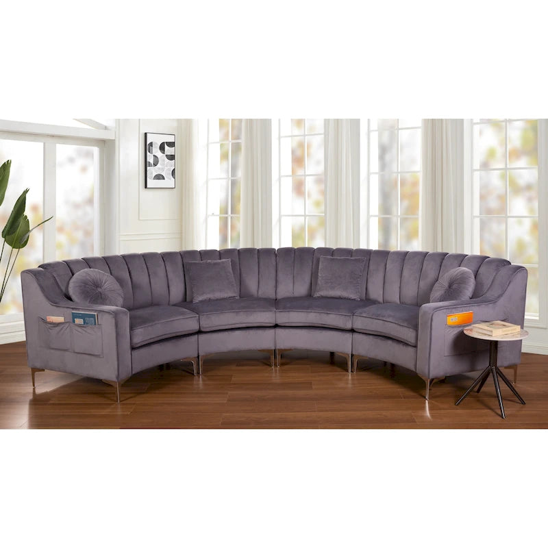 Velvet Symmetrical Modular U Shaped Curved Corner Sectional Sofas - 141  Wide