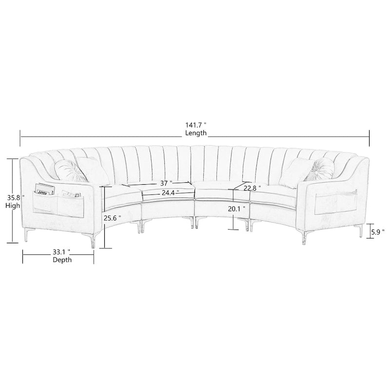 Velvet Symmetrical Modular U Shaped Curved Corner Sectional Sofas - 141  Wide