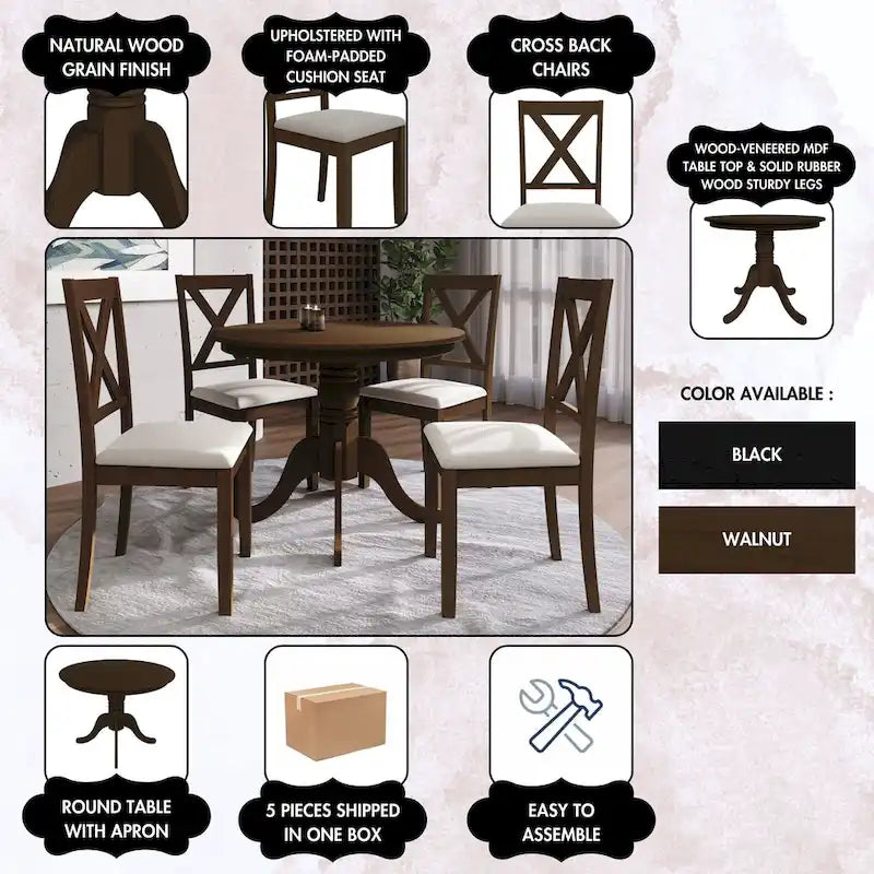 CraftPorch Rustic 5-piece Wooden Dining Set