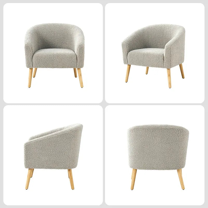 Sheila Modern 30 W Boucle Armchair with Solid Wood Legs Set of 2 by HULALA HOME
