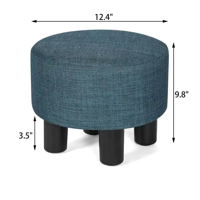 Adeco Round Ottoman Fabric Footrest Modern Padded Chair Footstool