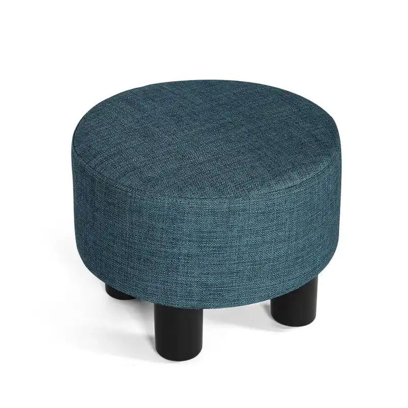 Adeco Round Ottoman Fabric Footrest Modern Padded Chair Footstool