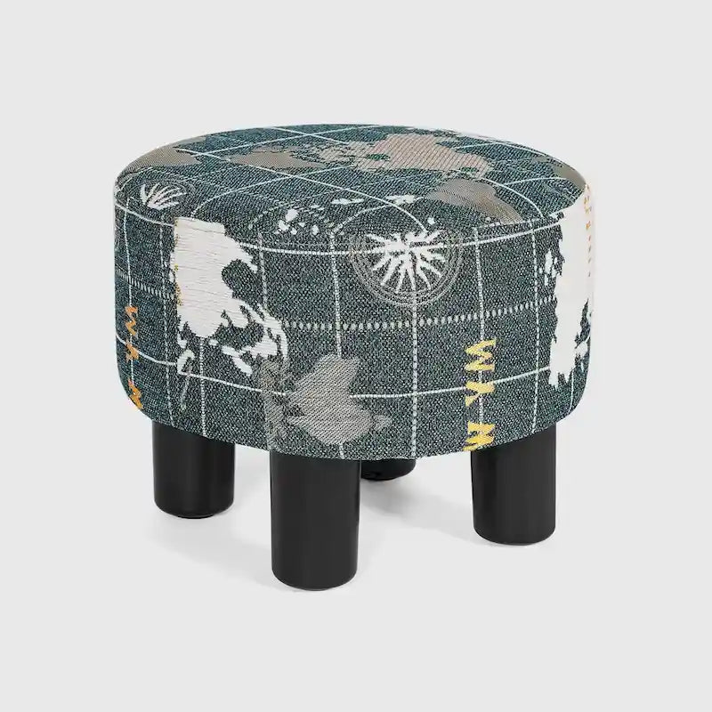 Adeco Round Ottoman Fabric Footrest Modern Padded Chair Footstool