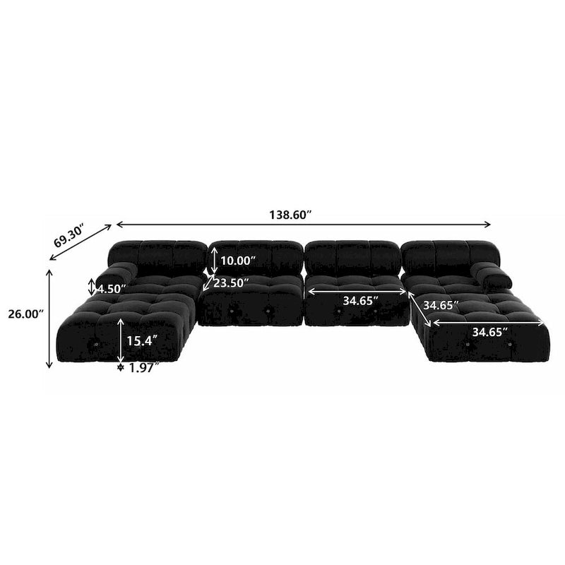 U-shaped Velvet Upholstery 6-piece Sectional Sofa Couch,4 Seats with 2 Ottoman