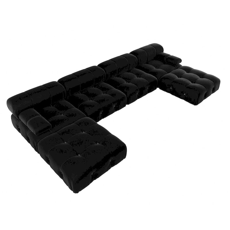 U-shaped Velvet Upholstery 6-piece Sectional Sofa Couch,4 Seats with 2 Ottoman