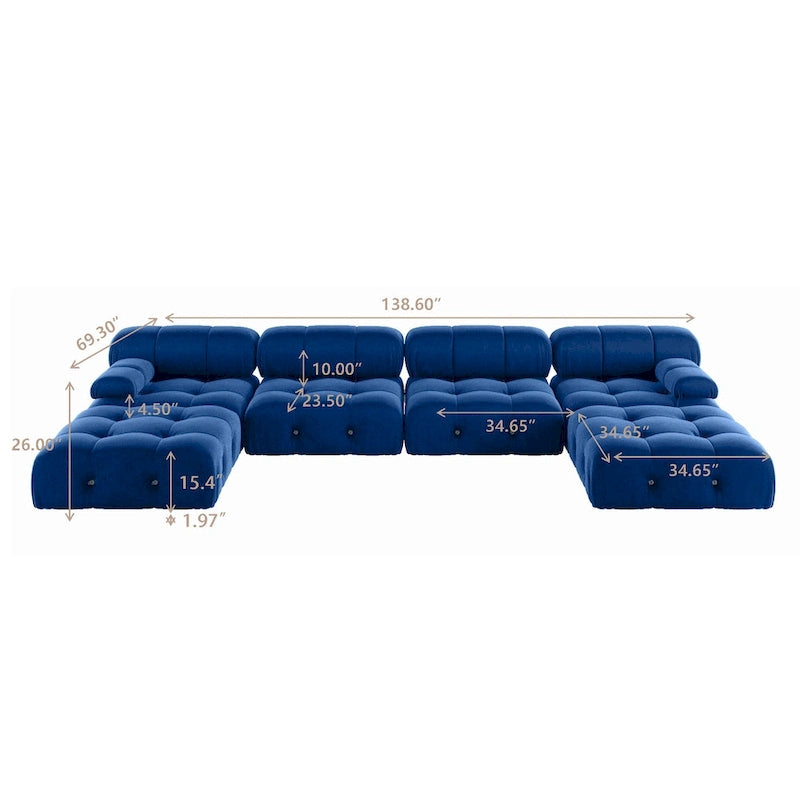 U-shaped Velvet Upholstery 6-piece Sectional Sofa Couch,4 Seats with 2 Ottoman