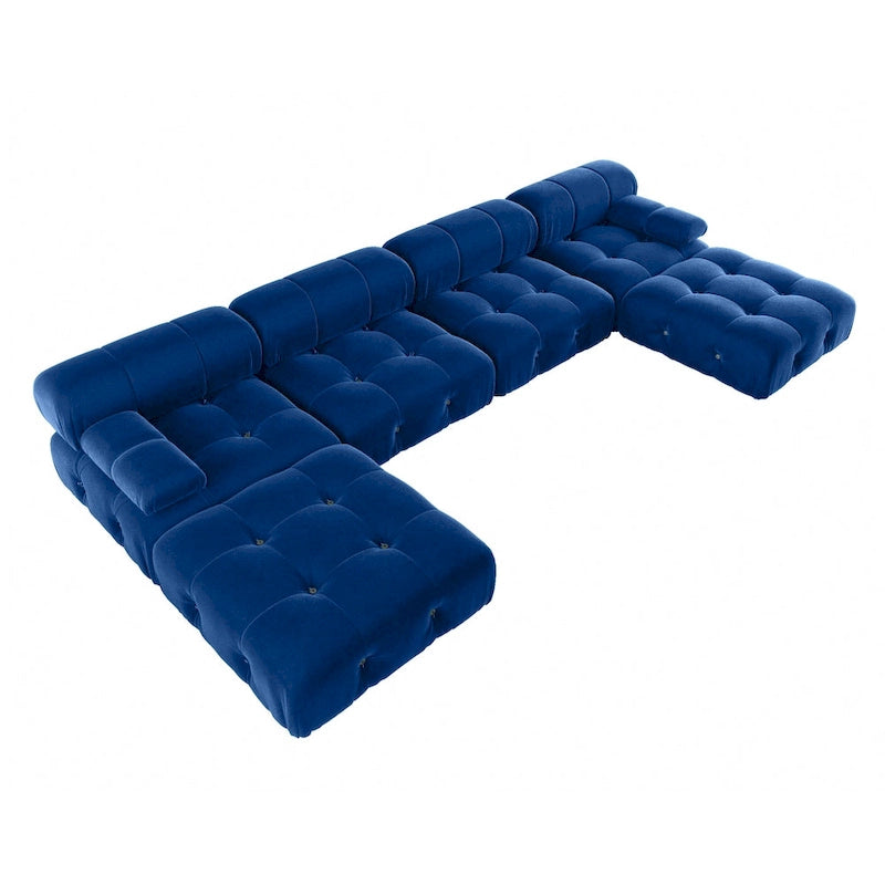 U-shaped Velvet Upholstery 6-piece Sectional Sofa Couch,4 Seats with 2 Ottoman