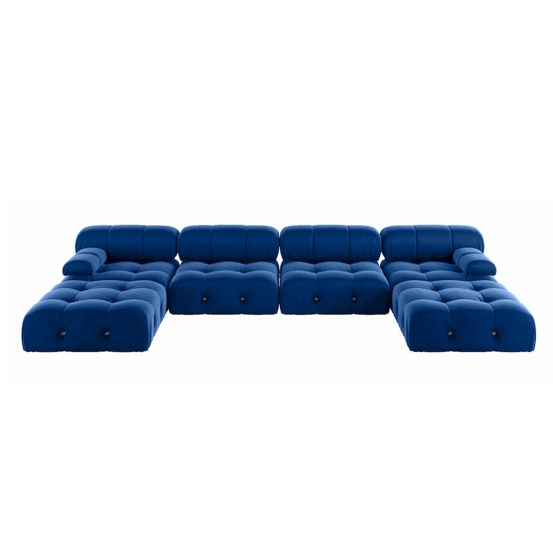 U-shaped Velvet Upholstery 6-piece Sectional Sofa Couch,4 Seats with 2 Ottoman